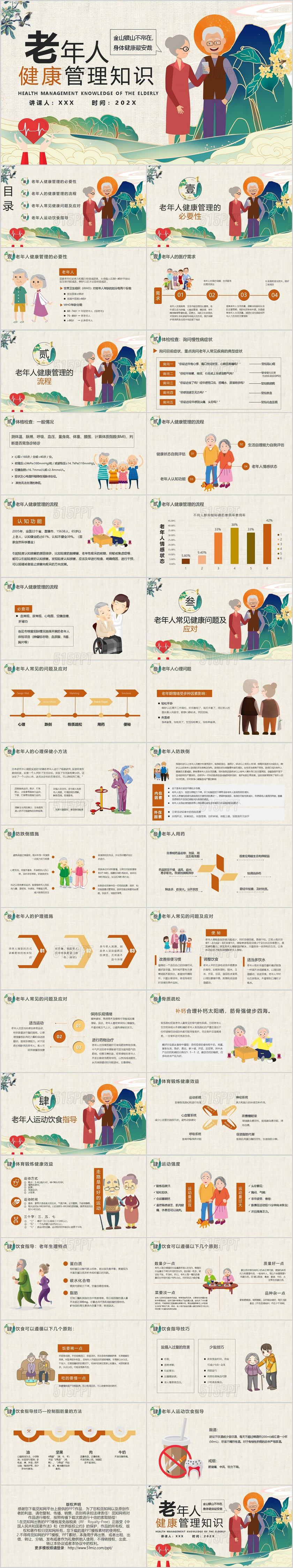 老年人健康管理知识普及演讲ppt模版宣传ppt动态ppt