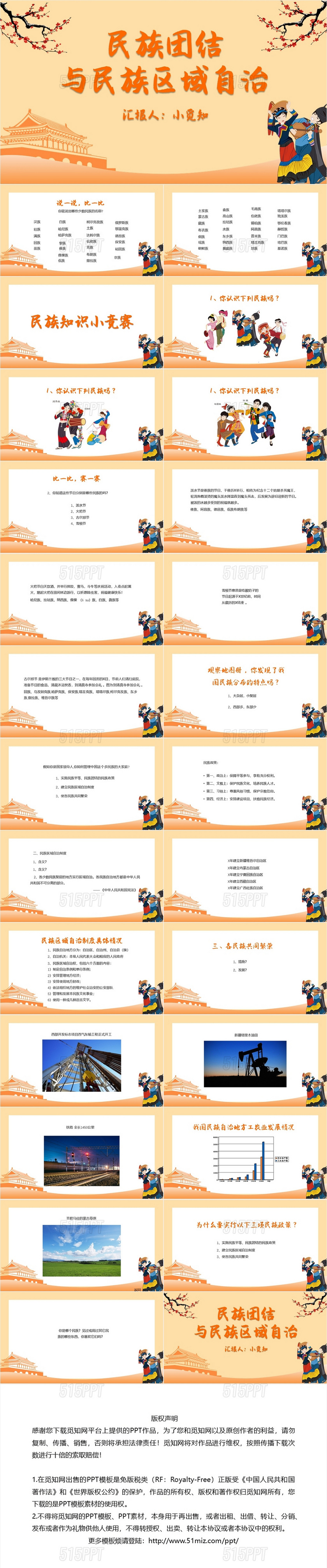黄色简约风民族团结与民族区域自治民族团结ppt模板