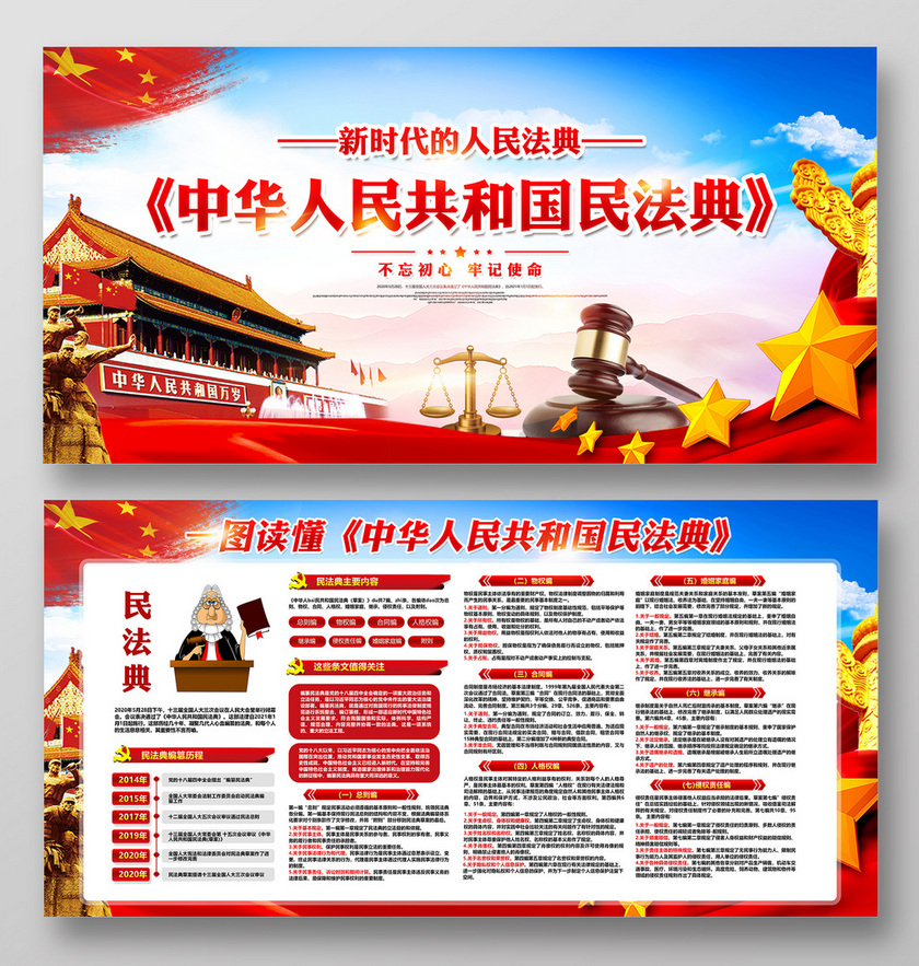 蓝色党建党政党课一图读懂中华人民共和国民法典两会宣传展板
