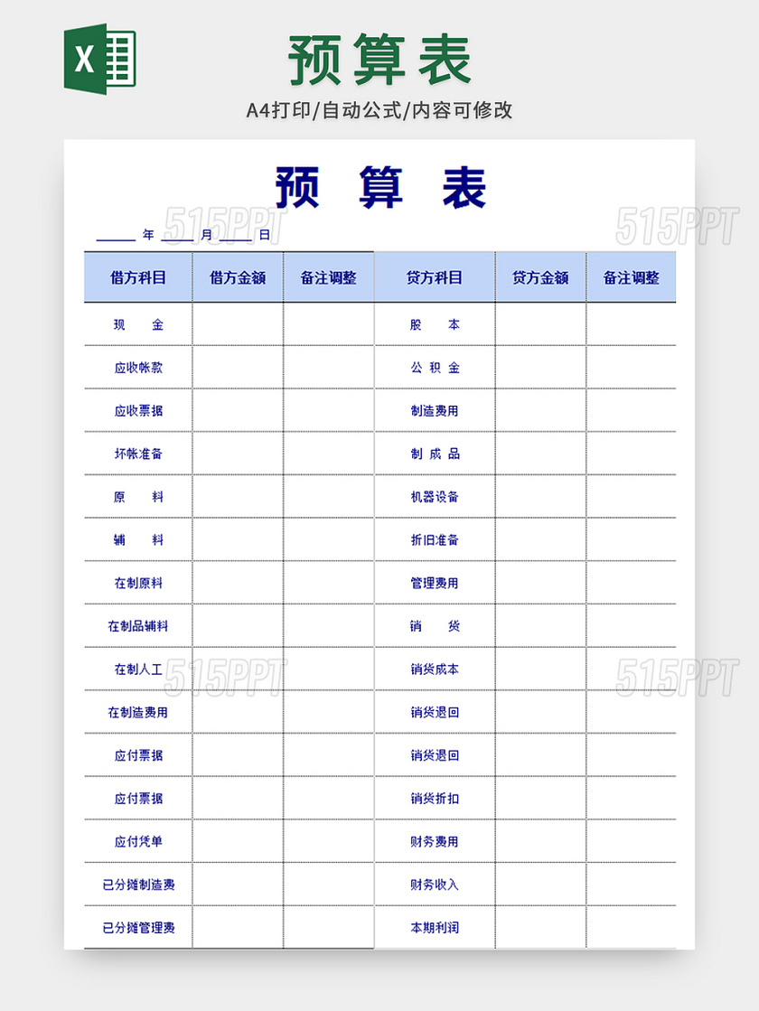 财务预算表模板简单图片