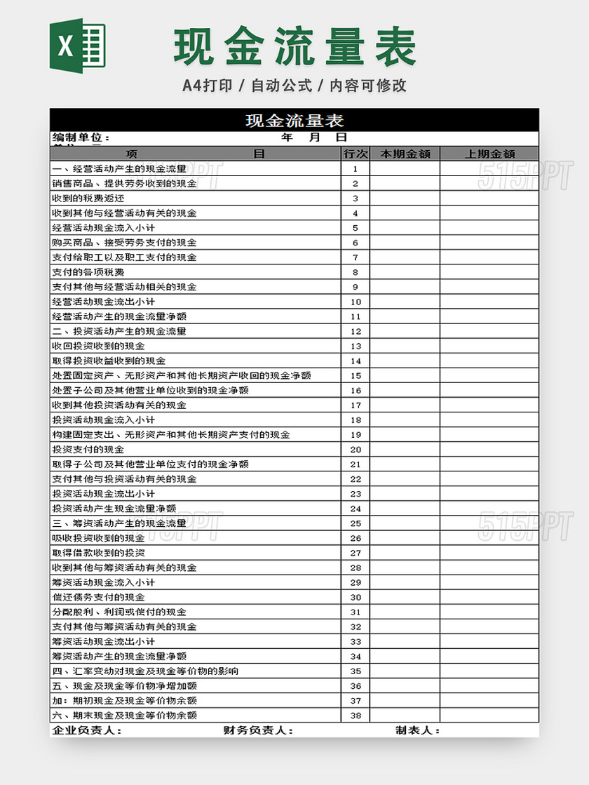 現金流量表收支明細表財務報表